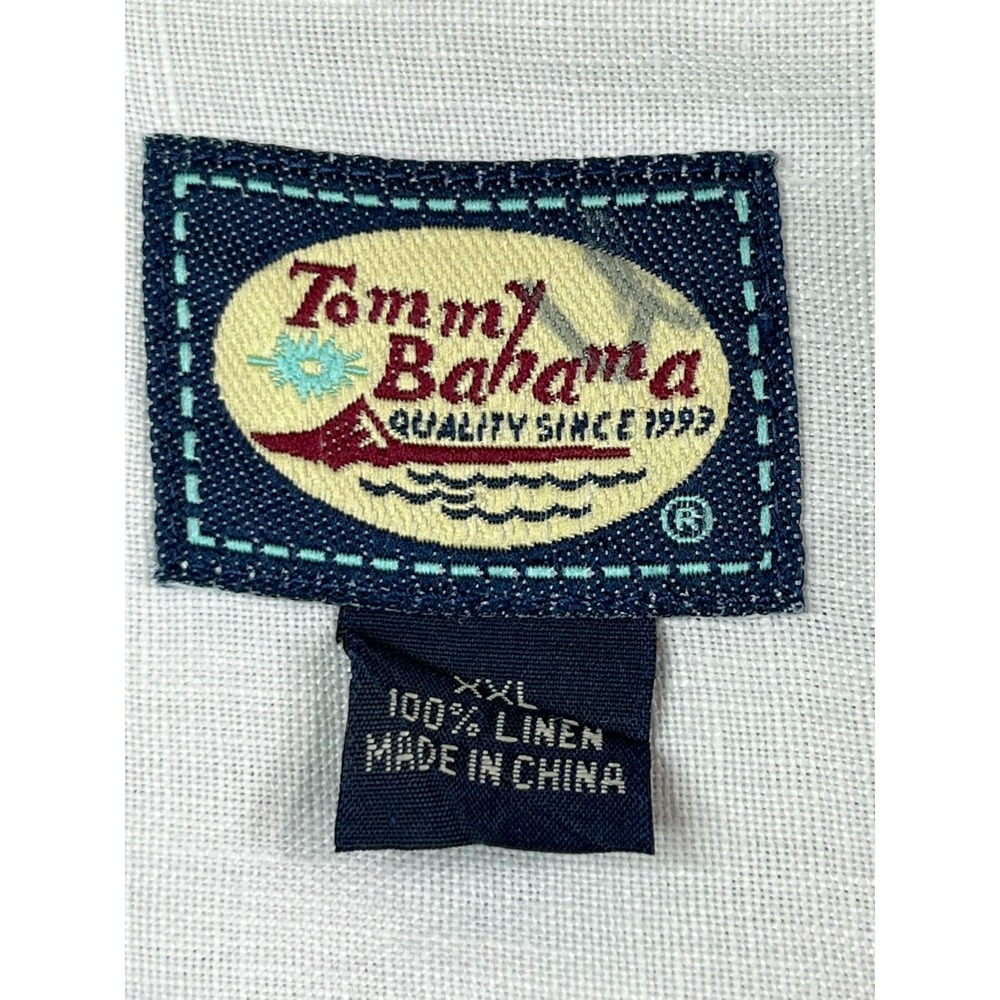 TOMMY BAHAMA Mens XXL Shirt White Linen‎ Loop Collar Crisp Pocket Front - Picture 5 of 7